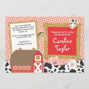 Farm Barnyard Animals Red Boy Baby Shower Invitation