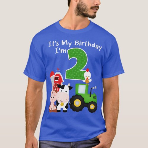 Farm Barnyard Animals Tractor 2nd Birthday 2 Year  T_Shirt