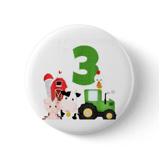 Farm Barnyard Animals Tractor 3rd Birthday 3 Year Button