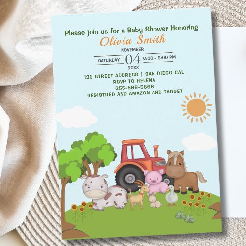 Farm Barnyard Baby Shower Invitation