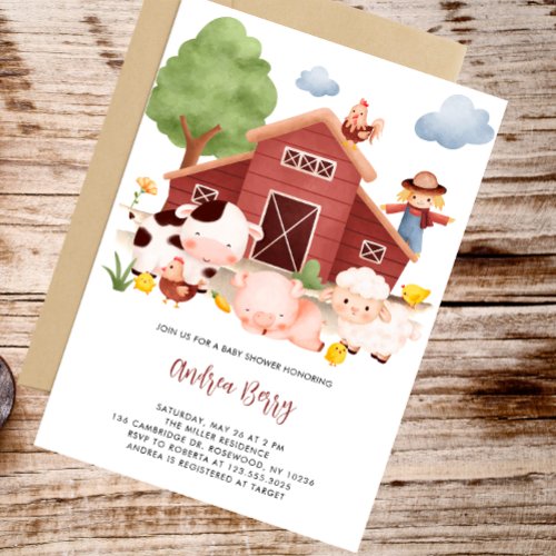 Farm Barnyard Baby Shower Invitation