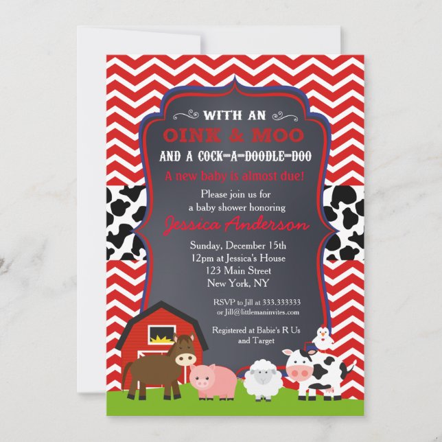 Farm Barnyard Baby Shower Invitations (Front)
