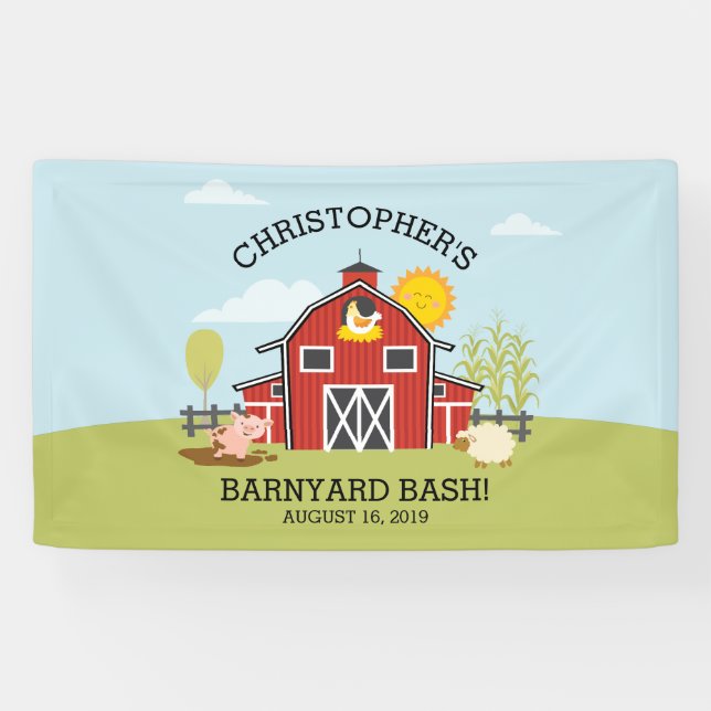 Farm Barnyard Bash Birthday Party Banner (Horizontal)