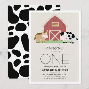 Farm Barnyard Beige 1st Birthday Invitation