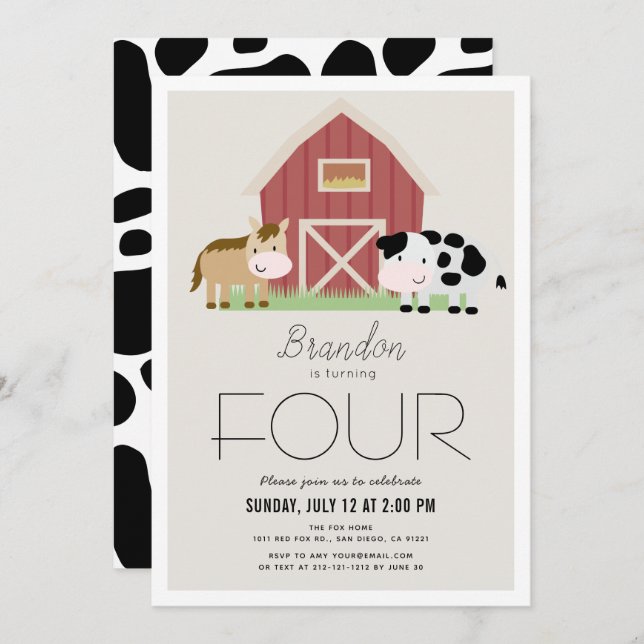 Farm Barnyard Beige Birthday Invitation (Front/Back)