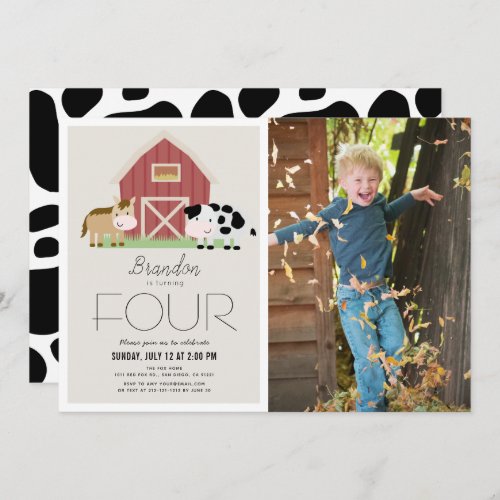 Farm Barnyard Beige Photo Birthday Invitation