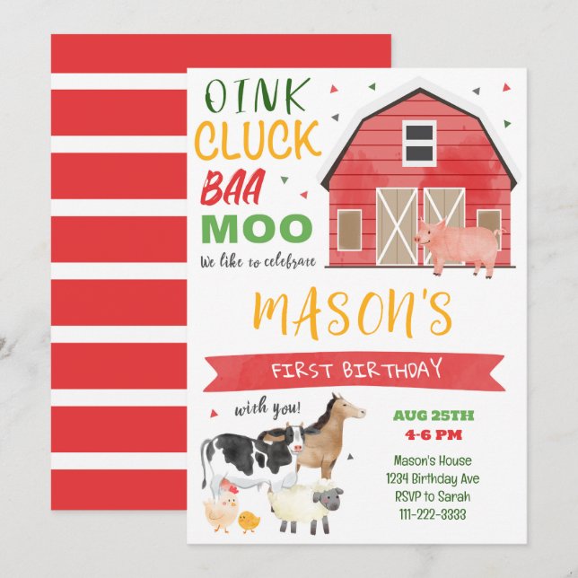 Farm Barnyard Birthday Invitation (Front/Back)