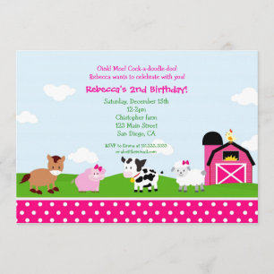 Farm Barnyard Birthday Invitations for girl