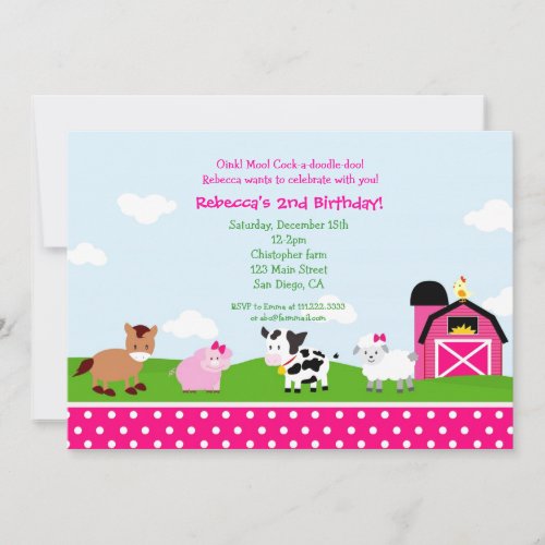 Farm Barnyard Birthday Invitations for girl