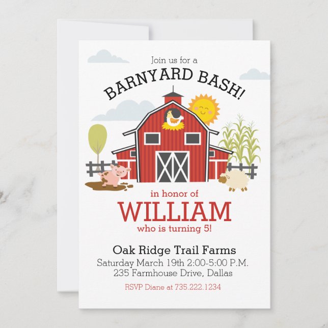Farm Barnyard Birthday Party Invitation (Front)