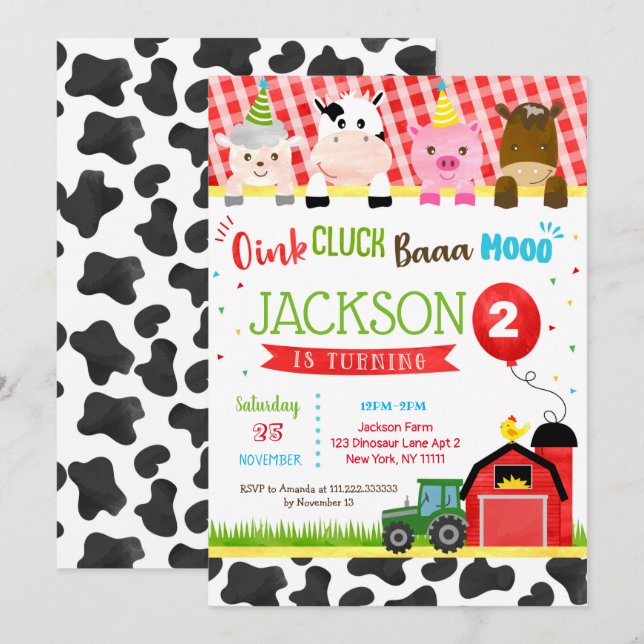 Farm Barnyard  Birthday Party Invitations (Front/Back)