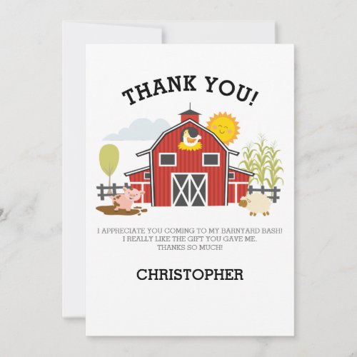 Farm Barnyard Birthday Thank You Card