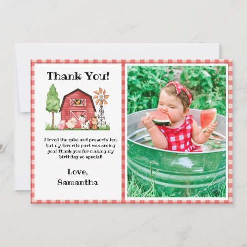 Farm Barnyard Birthday Thank You Card with Photo