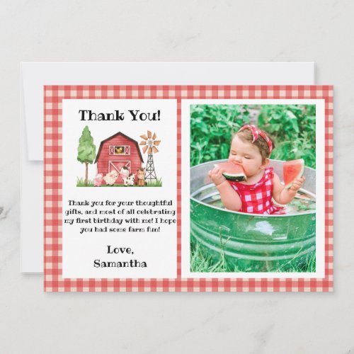 Farm Barnyard Birthday Thank You Card with Photo