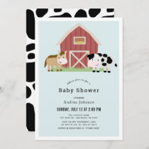 Farm Barnyard Blue Boy Baby Shower Invitation