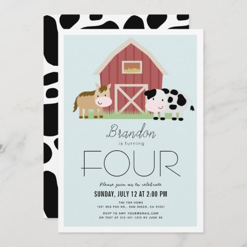 Farm Barnyard Blue Boy Birthday Invitation