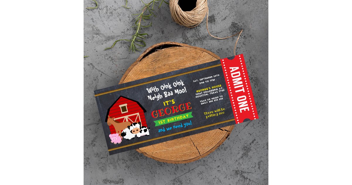 Farm Barnyard Entrance Ticket Pass Birthday Invitation | Zazzle