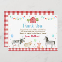 Farm Barnyard Farm Animal Birthday Thank You Card