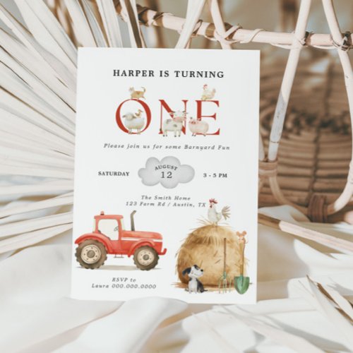 Farm Barnyard Fun First Birthday  Invitation