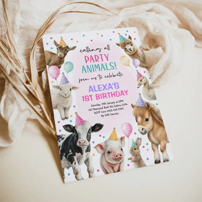 Farm Barnyard Party Animals Girl Birthday Invitation | Zazzle