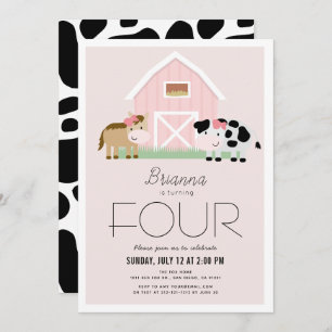 Farm Barnyard Pink Girl Birthday Invitation