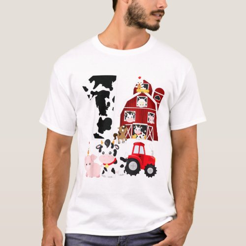 Farm Barnyard Theme Pig Cow Horse 1st Birthday T_Shirt