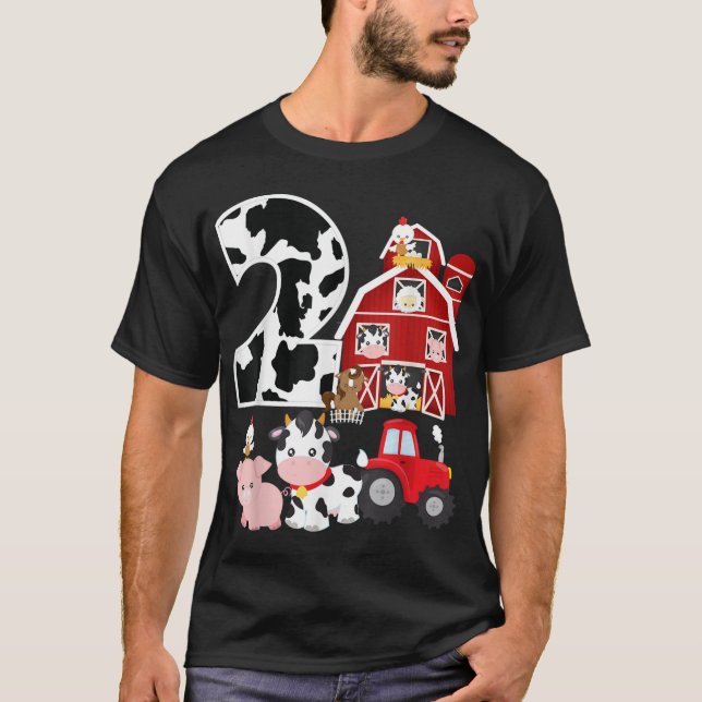 Farm Barnyard Theme Pig Cow Horse 2nd Birthday 2 Y T-Shirt (Front)