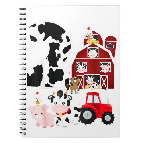Farm Barnyard Theme Pig Cow Horse 2nd Birthday Notebook