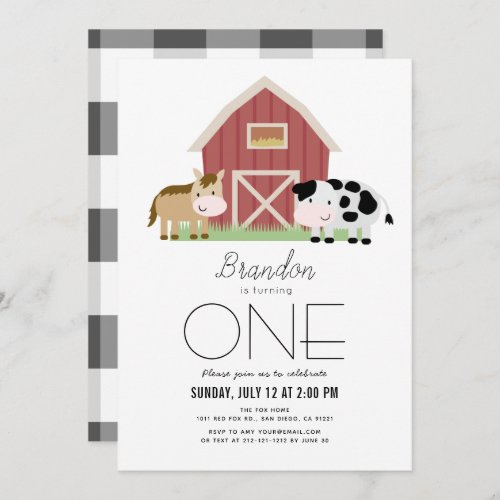 Farm Barnyard White Gender_neutral 1st Birthday In Invitation