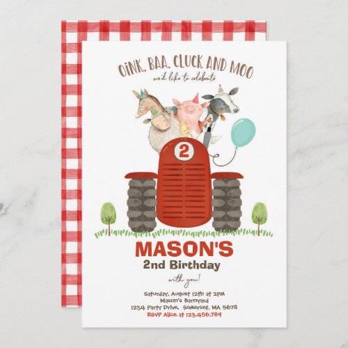 Farm Birthday Boy Old MacDonald Barnyard Party Invitation