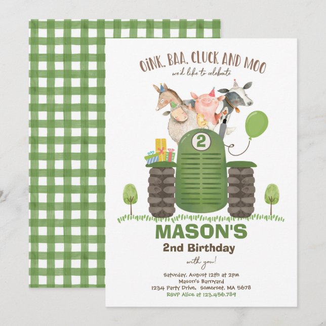 Farm Birthday Boy Old MacDonald Barnyard Party Invitation (Front/Back)