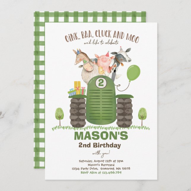 Farm Birthday Boy Old MacDonald Barnyard Party Invitation (Front/Back)