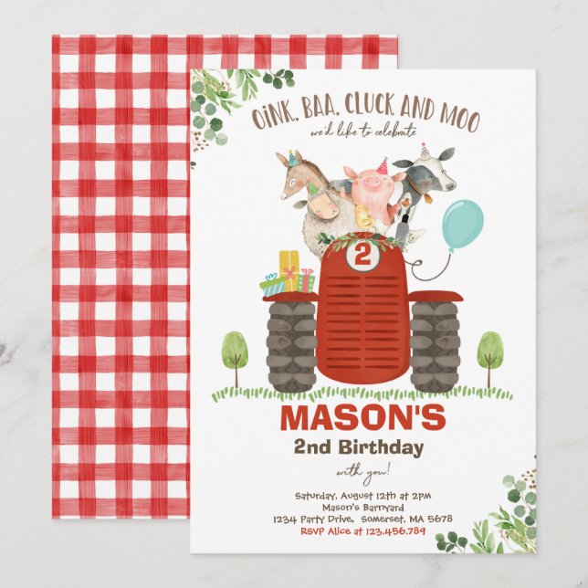 Farm Birthday Boy Old MacDonald Barnyard Party Invitation (Front/Back)