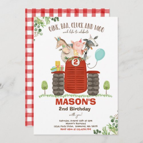 Farm Birthday Boy Old MacDonald Barnyard Party Invitation