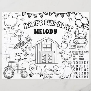 Farm Birthday Coloring Page Animal Party Placemat