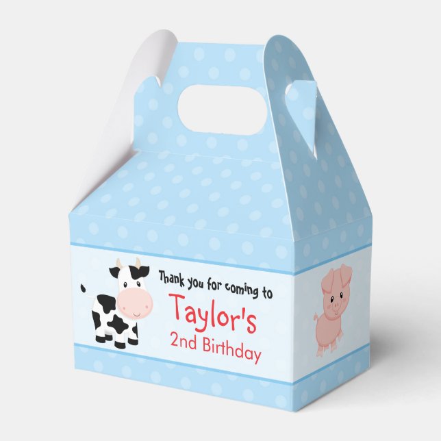 Farm Birthday Favor Box (Gable Box) - Blue (Front Side)