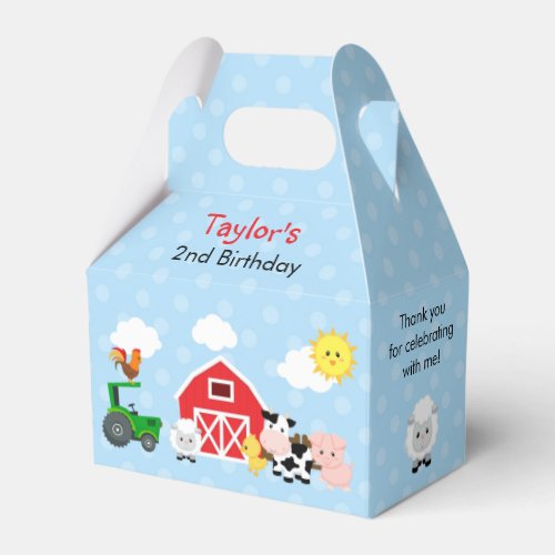 Farm Birthday Favor Box Gable Box _ Blue Boys