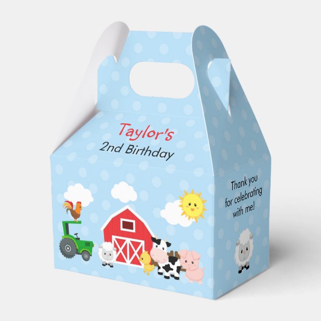 Farm Birthday Favor Box (Gable Box) - Blue Boys (Front Side)
