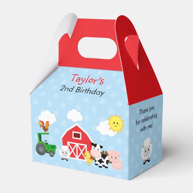 Farm Birthday Favor Boxes (Gable Box) - Blue Boys (Front Side)