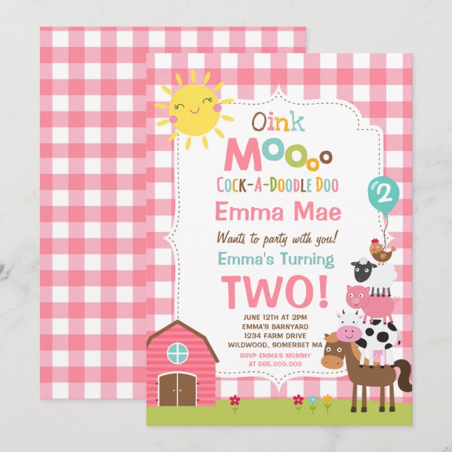 Farm Birthday Invitation Barnyard Birthday Party (Front/Back)
