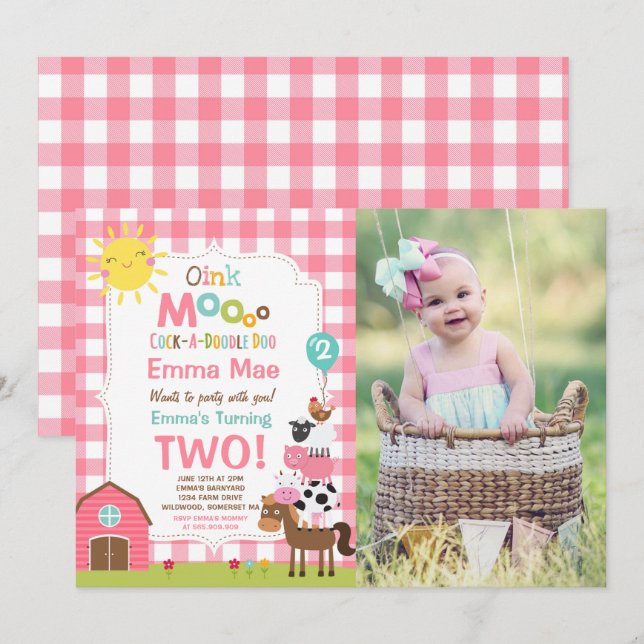 Farm Birthday Invitation Barnyard Birthday Party (Front/Back)