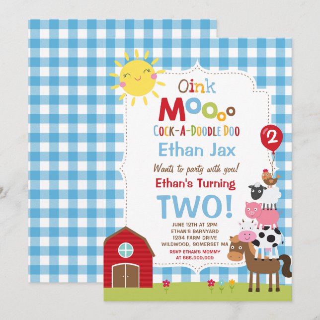 Farm Birthday Invitation Barnyard Birthday Party (Front/Back)