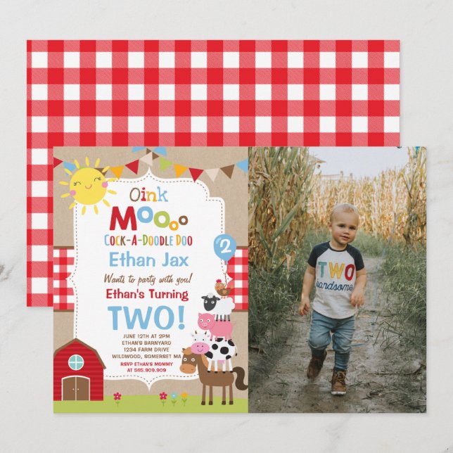 Farm Birthday Invitation Barnyard Birthday Party (Front/Back)