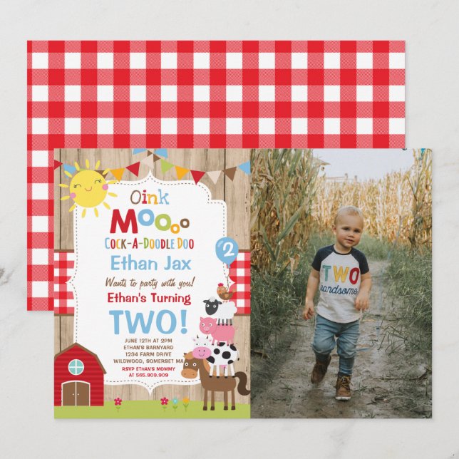 Farm Birthday Invitation Barnyard Birthday Party (Front/Back)