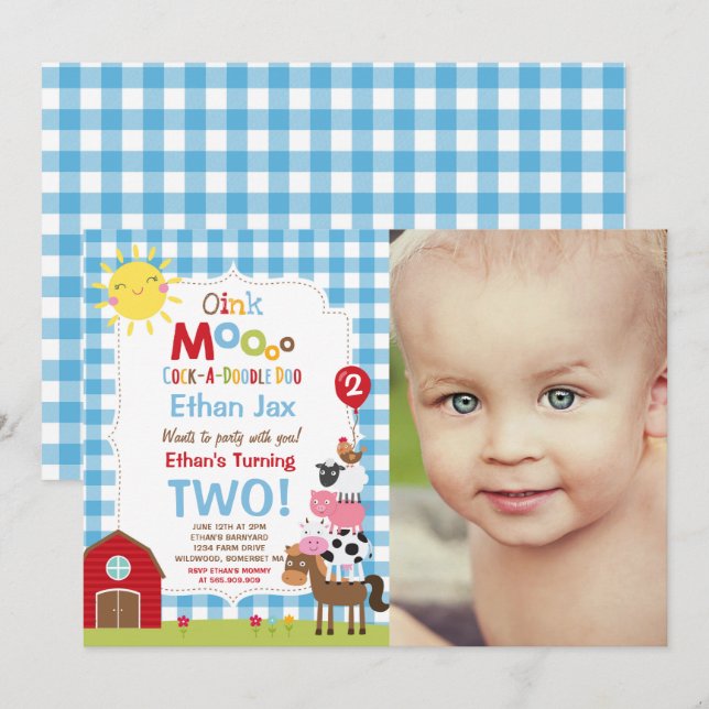 Farm Birthday Invitation Barnyard Birthday Party (Front/Back)