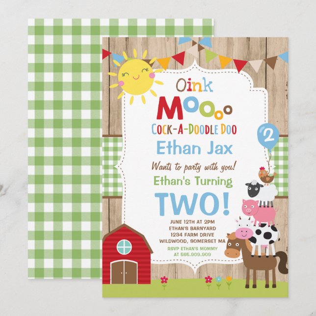 Farm Birthday Invitation Barnyard Birthday Party (Front/Back)