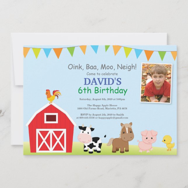Farm Birthday Invitation Barnyard Party (Front)