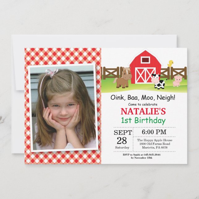 Farm Birthday Invitation Barnyard Party (Front)