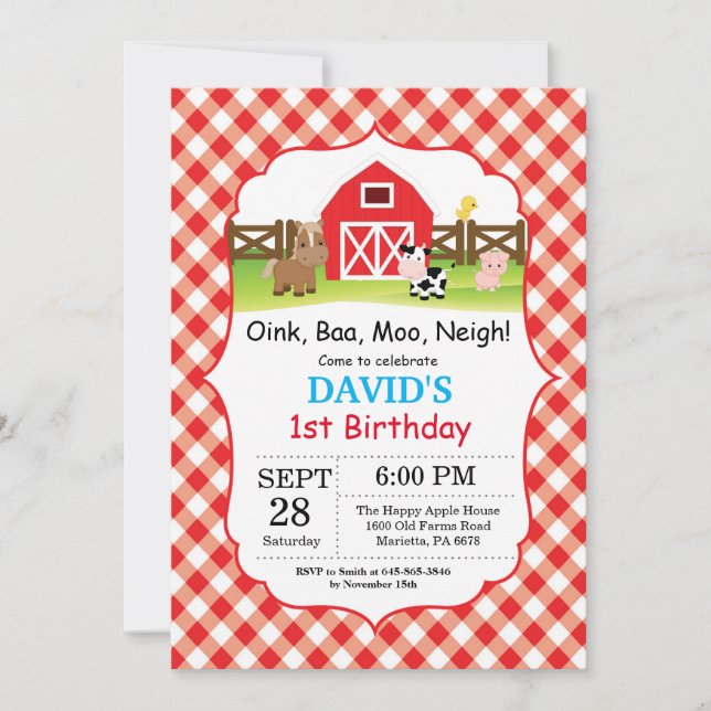 Farm Birthday Invitation Barnyard Party (Front)