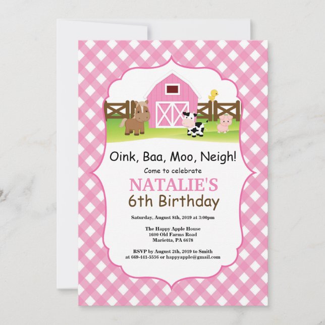 Farm Birthday Invitation Barnyard Party (Front)
